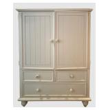 LBR1 - White Bead Board Kids Armoire With 3 Drawers