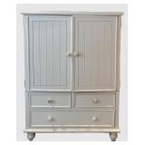LBR1 - White Bead Board Kids Armoire With 3 Drawers