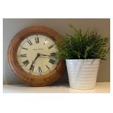 LBR1 - Saint Charles Wall Clock With Faux Greenery in White Ceramic Planter