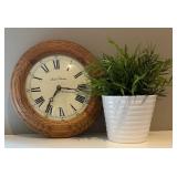 LBR1 - Saint Charles Wall Clock With Faux Greenery in White Ceramic Planter