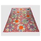LBR1 - Vintage Handmade Dresden Plate Patchwork Quilt
