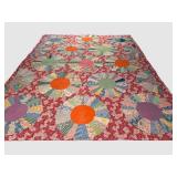 LBR1 - Vintage Handmade Dresden Plate Patchwork Quilt