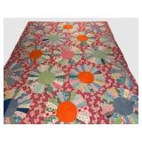 LBR1 - Vintage Handmade Dresden Plate Patchwork Quilt