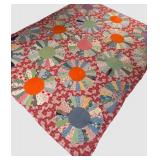 LBR1 - Vintage Handmade Dresden Plate Patchwork Quilt