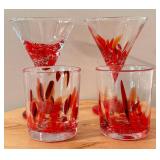 Julia Knight Hand-Blown Art Glass Set of 4 - Red & Clear