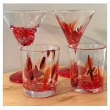 Julia Knight Hand-Blown Art Glass Set of 4 - Red & Clear