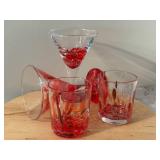 Julia Knight Hand-Blown Art Glass Set of 4 - Red & Clear