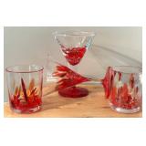 Julia Knight Hand-Blown Art Glass Set of 4 - Red & Clear