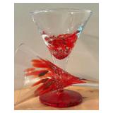 Julia Knight Hand-Blown Art Glass Set of 4 - Red & Clear
