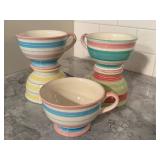 Pastel Striped Ceramic Pedestal Mugs (Set of 4)