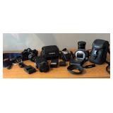 LLO - Nikon, Olympus, Sony & Vivitar Camera Lot with Lens, Flash, Bags and More