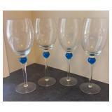 E - Four Blue Accent Stemmed Wine Glasses