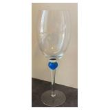 E - Four Blue Accent Stemmed Wine Glasses