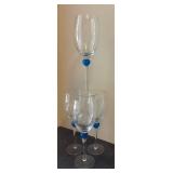 E - Four Blue Accent Stemmed Wine Glasses