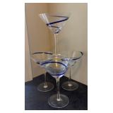 E - Set of Four Cobalt Blue Swirled Martini Glasses