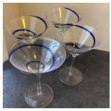 E - Set of Four Cobalt Blue Swirled Martini Glasses