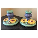 E - Pair of Vibrant Ceramic Candleholders