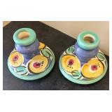 E - Pair of Vibrant Ceramic Candleholders
