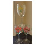 E - Lovely Hand Painted Floral Stemware