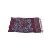 Rectangular Floral Fringe Accent Rug / Throw Rug, Burgundy & Blue