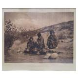 Framed Sepia Native American Print Gossiping San Juan Wall Art Approx. 24x22