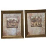 Pair of Framed Tuscan Landscape Wall Art Prints Gold Tone Frames Approx. 20x24
