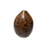 Hand Painted Gourd Vase With Figural Folk Art Design