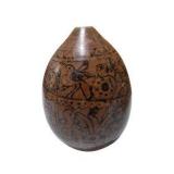 Hand Painted Gourd Vase With Figural Folk Art Design