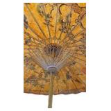 Asian Style Paper Parasol Umbrella Crane and Tree Design Wood Handle