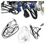 Large Mixed Computer Cable Lot VGA USB Ethernet Power Adapter Phone and Misc Cords
