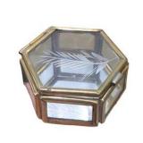 Lot of 3 Vintage-Style Brass Tone Glass Trinket Jewelry Boxes Etched Floral Leaf