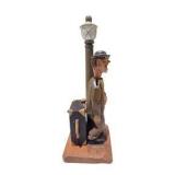 Vintage Hand Carved Wood Folk Art Figure Lot With Bottle Opener, Corkscrew, Barrel Holder and Picks