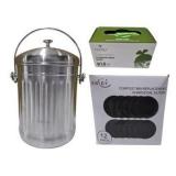 Stainless Steel Countertop Compost Bin with Filters & SuperBio 1.6 Gal Compostable Bags