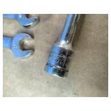 Snap On 3/8" Extension and Huskey SAE chrome-plated stubby ratcheting combination wrenches, often used for working in tight spaces.