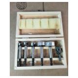 Fisch Wave-Cutter Forstner Bit Set in a wooden case.
