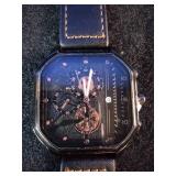 Brand New Yolako chronograph quartz watch featuring a black leather strap and a black dial