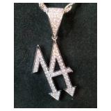 Brand New  22" JINAO Hip Hop iced-out "14" pendant necklace with a white gold-plated brass pendant and a stainless steel rope chain