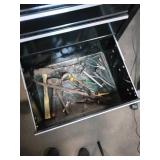 Craftsman black steel rolling tool cabinet and Husky Upper Cabinet full of tools