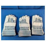 These are striped leather palm work gloves with extended safety cuffs. Three Pairs