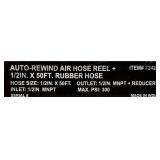 Klutch Auto-Rewind Air Hose Reel with 1/2in. x 50ft. Rubber Hose, 300 PSI #73429 Msrp $149.99