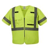 Small/Medium Yellow Class 3 High Visibility Safety Vest with 10-Pockets and Sleeves