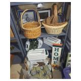 Mixed Home Decor Lot With Wicker Baskets, Frames, Crates & Home Sign