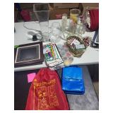 Mixed Lot of Glass Decor, Craft Supplies, Jewelry & Tote Bags