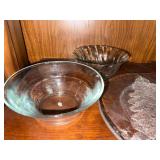 4 Pc Holiday Glass Serveware Lot Bowls & Christmas Plates 12in