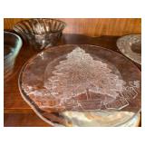 4 Pc Holiday Glass Serveware Lot Bowls & Christmas Plates 12in