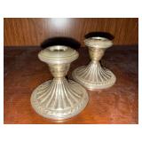 Pair Weighted Sterling Silver Candlesticks Fluted Base 3.5in Vintage