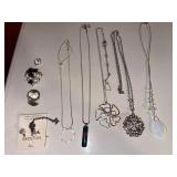 Mixed Fashion Jewelry Lot Necklaces Rings Earrings Rhinestone Silver Tone