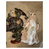 Christmas Bear & Victorian Santa Figure Decor Pair 18in-20in Good