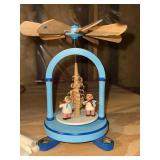 Vintage Wooden Christmas Pyramid Angel Carousel Blue 8in Good