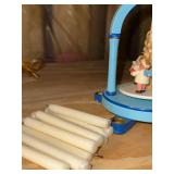 Vintage Wooden Christmas Pyramid Angel Carousel Blue 8in Good